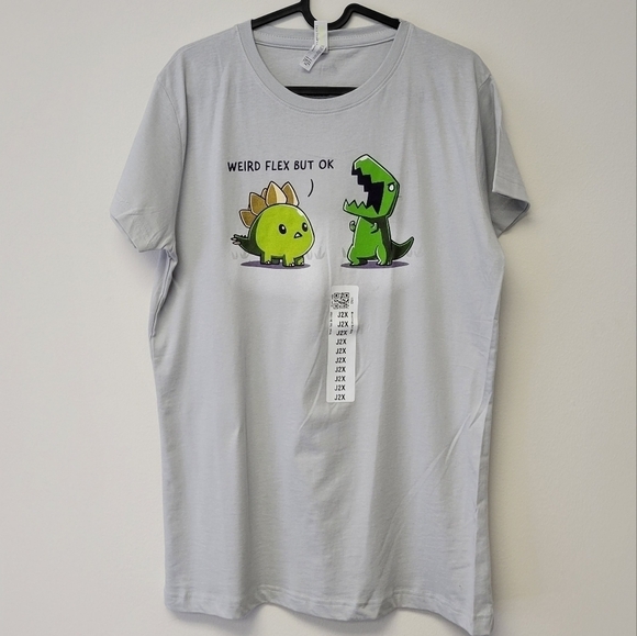 Teeturtle Dinosaur Weird Flex But Okay graphic t-shirt Grey 2XL - Picture 1 of 7